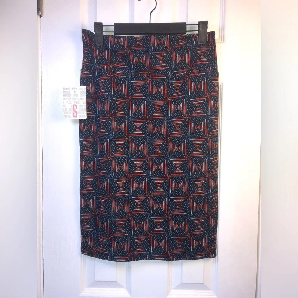 LuLaRoe Navy & Red Geometric Pencil Skirt NWT S